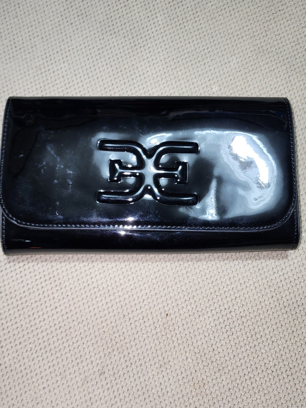 Patent Leather Black Logo Clutch